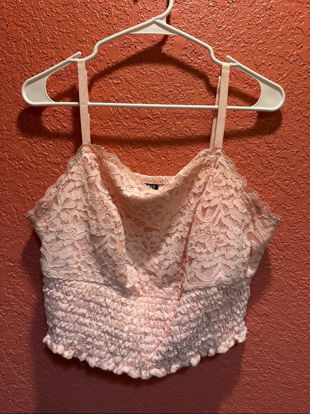 Floral Lace Smocked Cami Crop Top - baby Pink